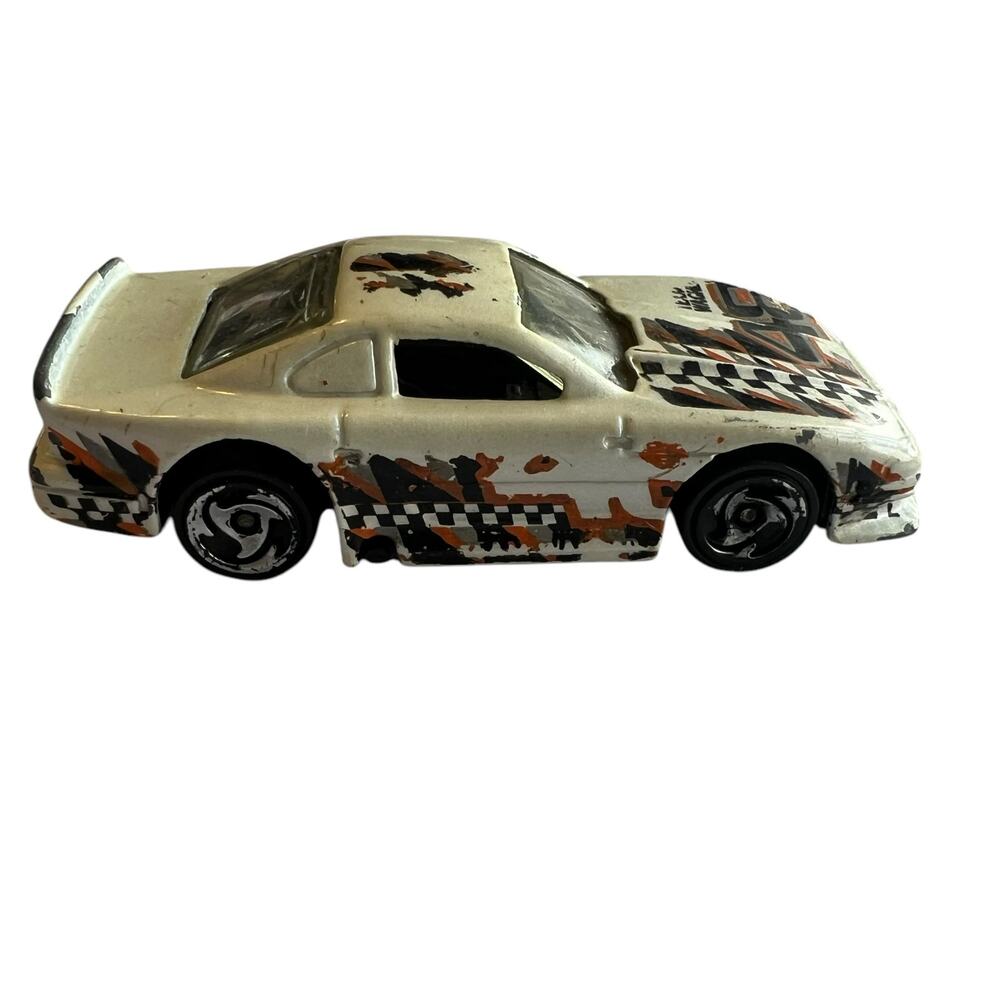 Hot Wheels Mustang Cobra Race Car White w/Orange Black Checkered Graphics
